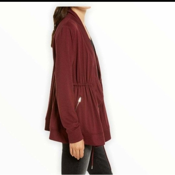 All Saints Jacket Gina Drape Open Front Long Sleeve Size XS-O Burgundy Marron - Picture 2 of 13